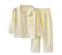 duxyoz Girls Boys Pyjamas Set Button Down Long Sleeve Sleepwear Nightwear Kids 2 Pieces Clothes Set Cotton Loungewear Children 2pcs Pjs Sets Lounge Casual Outfit Soft Comfortable Homewear 7-8 Years