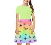 duxyoz Girl's Casual Summer Dress Short Sleeve Hawaiian Dresses Soft Basic T Shirt Dress Crewneck Loose Fit A-Line Mini Dress Kids Splicing Print Boho Sundress Swing Beach Dress 9-10 Years