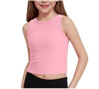 duxyoz Girls Dance Tank Top Basic Athletic Crop Tops Summer Sleeveless Stretch Sport Workout Yoga Shirt Undershirt Slim Fit Classic Y2k Camisole Solid Color Ballet Gymnastics Dancewear 11-12 Years