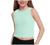 duxyoz Girls Dance Tank Top Basic Athletic Crop Tops Summer Sleeveless Stretch Sport Workout Yoga Shirt Undershirt Slim Fit Classic Y2k Camisole Solid Color Ballet Gymnastics Dancewear 14-15 Years