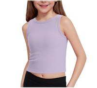 duxyoz Girls Dance Tank Top Basic Athletic Crop Tops Summer Sleeveless Stretch Sport Workout Yoga Shirt Undershirt Slim Fit Classic Y2k Camisole Solid Color Ballet Gymnastics Dancewear 11-12 Years