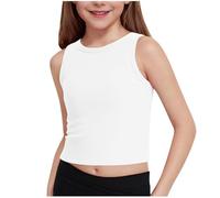 duxyoz Girls Dance Tank Top Basic Athletic Crop Tops Summer Sleeveless Stretch Sport Workout Yoga Shirt Undershirt Slim Fit Classic Y2k Camisole Solid Color Ballet Gymnastics Dancewear 5-6 Years