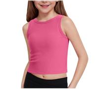 duxyoz Girls Dance Tank Top Basic Athletic Crop Tops Summer Sleeveless Stretch Sport Workout Yoga Shirt Undershirt Slim Fit Classic Y2k Camisole Solid Color Ballet Gymnastics Dancewear 11-12 Years