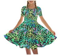 duxyoz Girls Dress Short Sleeve A Line Ballet Dance Dresses Swing Twirly Summer Casual Tshirt Dress Kids Elegant Stretchy School Midi Sundress Cute Printed Round Neck Party Dresses 15-16 Years