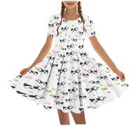 duxyoz Girls Dress Short Sleeve A Line Ballet Dance Dresses Swing Twirly Summer Casual Tshirt Dress Kids Elegant Stretchy School Midi Sundress Cute Printed Round Neck Party Dresses 15-16 Years