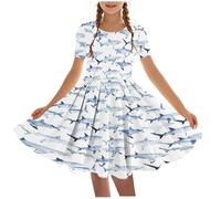 duxyoz Girls Dress Short Sleeve A Line Ballet Dance Dresses Swing Twirly Summer Casual Tshirt Dress Kids Elegant Stretchy School Midi Sundress Cute Printed Round Neck Party Dresses 15-16 Years