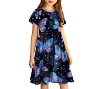 duxyoz Girls Dress Short Sleeve Skater Twirly A Line Dress Tie-Dye T-Shirt Dress for School Casual Kids Clothes Summer Dresses Party Birthday Princess Sundress Stretchy Comfy Dress 13-14 Years
