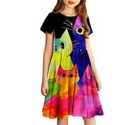 duxyoz Girls Dress Short Sleeve Skater Twirly A Line Dress Tie-Dye T-Shirt Dress for School Casual Kids Clothes Summer Dresses Party Birthday Princess Sundress Stretchy Comfy Dress 9-10 Years