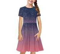 duxyoz Girls Dress Summer Skater T-Shirt Dress Casual Short Sleeve Basic Cute Holiday Stretchy Lightweight Beach A-Line Little Big Girl Kids School Party 7-8 Years