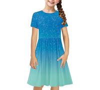 duxyoz Girls Dress Summer Skater T-Shirt Dress Casual Short Sleeve Basic Cute Holiday Stretchy Lightweight Beach A-Line Little Big Girl Kids School Party 11-12 Years