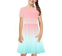 duxyoz Girls Dress Summer Skater T-Shirt Dress Casual Short Sleeve Basic Cute Holiday Stretchy Lightweight Beach A-Line Little Big Girl Kids School Party 7-8 Years