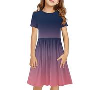 duxyoz Girls Dress Summer Skater T-Shirt Dress Casual Short Sleeve Basic Cute Holiday Stretchy Lightweight Beach A-Line Little Big Girl Kids School Party 11-12 Years