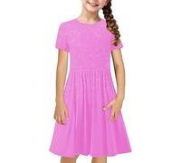 duxyoz Girls Dress Summer Skater T-Shirt Dress Casual Short Sleeve Basic Cute Holiday Stretchy Lightweight Beach A-Line Little Big Girl Kids School Party 11-12 Years