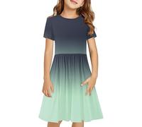 duxyoz Girls Dress Summer Skater T-Shirt Dress Casual Short Sleeve Basic Dress Cute Holiday Dress Stretchy Lightweight Beach Dress A-Line Dress Little Big Girl Kids School Party Dress 13-14 Years