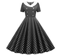 duxyoz Girls Dress Summer Vintage 1950s Rockabilly Swing Dress Retro Hepburn Style Pinup Skater A-Line Dresses Short Sleeve Double-Breasted Polka Dots Evening Party Prom Dresses Ball Gown 11-12 Years