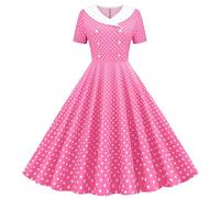 duxyoz Girls Dress Summer Vintage 1950s Rockabilly Swing Dress Retro Hepburn Style Pinup Skater A-Line Dresses Short Sleeve Double-Breasted Polka Dots Evening Party Prom Dresses Ball Gown 11-12 Years