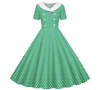 duxyoz Girls Dress Summer Vintage 1950s Rockabilly Swing Dress Retro Hepburn Style Pinup Skater A-Line Dresses Short Sleeve Double-Breasted Polka Dots Evening Party Prom Dresses Ball Gown 9-10 Years