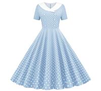 duxyoz Girls Dress Summer Vintage 1950s Rockabilly Swing Dress Retro Hepburn Style Pinup Skater A-Line Dresses Short Sleeve Double-Breasted Polka Dots Evening Party Prom Dresses Ball Gown 13-14 Years