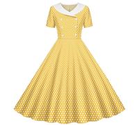 duxyoz Girls Dress Summer Vintage 1950s Rockabilly Swing Dress Retro Hepburn Style Pinup Skater A-Line Dresses Short Sleeve Double-Breasted Polka Dots Evening Party Prom Dresses Ball Gown 7-8 Years