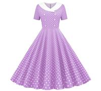 duxyoz Girls Dress Summer Vintage 1950s Rockabilly Swing Dress Retro Hepburn Style Pinup Skater A-Line Dresses Short Sleeve Double-Breasted Polka Dots Evening Party Prom Dresses Ball Gown 9-10 Years