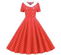 duxyoz Girls Dress Summer Vintage 1950s Rockabilly Swing Dress Retro Hepburn Style Pinup Skater A-Line Dresses Short Sleeve Double-Breasted Polka Dots Evening Party Prom Dresses Ball Gown 12-13 Years
