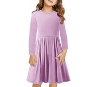 duxyoz Girls Dress Twirly Skater Dress Long Sleeve A-Line Swing Dresses Kids School Dress Solid Color Plain Dance Dress Round Neck Casual Spring Summer Dress 2025 Flare Midi Dress 13-14 Years
