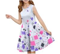 duxyoz Girls Dresses Kids Summer Sleeveless Swing A-Line Sundress Casual Flora Printed Boho Beach Dress Flowy Holiday Midi Dress Girl's Smocked Elegant Mini Party Dresses Crewneck Sundress 9-10 Years