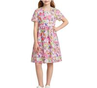 duxyoz Girls' Dresses Short Sleeve Casual A-Line Summer Dress Flor Printed Cute Boho Holiday Dresses Loose Fit Round Neck Flowy Dress Cotton Lightweight Breathable Daily Sundress Age 5-15 Years