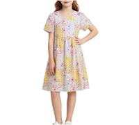 duxyoz Girls' Dresses Short Sleeve Casual A-Line Summer Dress Flor Printed Cute Boho Holiday Dresses Loose Fit Round Neck Flowy Dress Cotton Lightweight Breathable Daily Sundress Age 5-15 Years