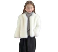 duxyoz Girls Faux Fur Coat Winter Dress Coat Long Sleeve Open Front Cardigan Jacket Luxury Furry Coats Warm Winter Shaggy Outwear for Evening Party White 3-4 Years