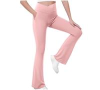 duxyoz Girls Flared Leggings Kids Cross High Waist Yoga Pants Solid Color School Trouser with Pockets Casual Creppy Bell Bottoms Sports Fitness Gym Workout Dance Pants Bootcut Leggings 11-12 Years