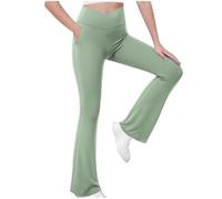 duxyoz Girls Flared Leggings Kids Cross High Waist Yoga Pants Solid Color School Trouser with Pockets Casual Creppy Bell Bottoms Sports Fitness Gym Workout Dance Pants Bootcut Leggings 12-13 Years