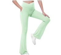 duxyoz Girls Flared Leggings Kids Cross High Waist Yoga Pants Solid Color School Trouser with Pockets Casual Creppy Bell Bottoms Sports Fitness Gym Workout Dance Pants Bootcut Leggings 12-13 Years