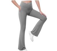 duxyoz Girls Flared Leggings Kids Cross High Waist Yoga Pants Solid Color School Trouser with Pockets Casual Creppy Bell Bottoms Sports Fitness Gym Workout Dance Pants Bootcut Leggings 12-13 Years