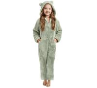 duxyoz Girls Fleece Hooded Jumpsuit - Fluffy Onesies Rompers Nightwear,Zip Up,Winter,Warm,Bear Ear,Long Sleeve One Piece Pajamas Blanket Sleepwear (UK, Age, 14 Years, 15 Years, Regular, Green)
