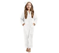 duxyoz Girls Fleece Hooded Jumpsuit - Fluffy Onesies Rompers Nightwear,Zip Up,Winter,Warm,Bear Ear,Long Sleeve One Piece Pajamas Blanket Sleepwear (UK, Age, 11 Years, 12 Years, Regular, White)