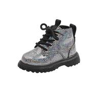 duxyoz Girls Glitter Ankle Boots Little Kid Sparkle Lace Up Combat Boots Side Zipper Chunky Low Heel Shiny Dress Booties Waterproof Shoes Easy On/Off Black UK Size 5.5
