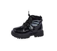 duxyoz Girls Glitter Ankle Boots Little Kid Sparkle Lace Up Combat Boots Side Zipper Chunky Low Heel Shiny Dress Booties Waterproof Shoes Easy On/Off Black UK Size 12