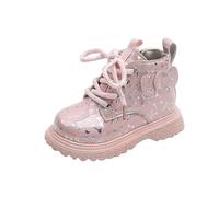 duxyoz Girls Glitter Ankle Boots Little Kid Sparkle Lace Up Combat Boots Side Zipper Chunky Low Heel Shiny Dress Booties Waterproof Shoes Easy On/Off Pink UK Size 5.5