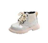 duxyoz Girls Glitter Ankle Boots Little Kid Sparkle Lace Up Combat Boots Side Zipper Chunky Low Heel Shiny Dress Booties Waterproof Shoes Easy On/Off White UK Size 5.5
