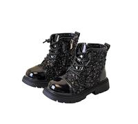 duxyoz Girls Glitter Dress Boots - Sequin Combat Boots with Side Zipper,Sparkly Lace Up Ankle Boot,Cute Shiny Waterproof Ankle School Shoes Black UK Size 12