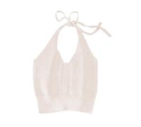 duxyoz Girls Halter Knitted Tops V Neck Lace Up Camisole Vest Spaghetti Strap Crop Top Plain Casual Sportwear Yoga Dance Cami Tops Sleeveless Summer Y2k Clothes Fashion Streetwear 11-12 Years