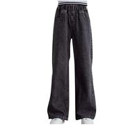 duxyoz Girls Jeans Y2k Trousers Elastic Waisted Wide Leg Denim Pants Casual Loose Retro Style Baggy Bootcut Trousers Teen Girl Children Vintage Streetwear Fashion Jean with Pockets 9-10 Years