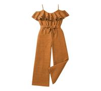 duxyoz Girls Jumpsuits Dungarees Suspender Sleeveless Spaghetti Strap Overalls Cotton Ruffle Loose Playsuits Rompers with Belt Kids Solid Color Long Pants Baggy Plain Wide Leg Jumpsuits 10-11 Years
