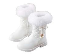 duxyoz Girls Kids Winter Snow Shoes Fleece Lined Fuzzy Warm Winter Ankle Boots Soft Lug Sole Zip Up Faux Fur Princess Dress Boots Size 27