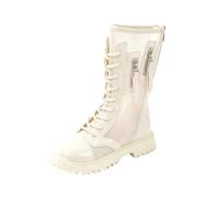 duxyoz Girl'S Knee High Boots Mesh Hollow Out Mid Calf Combat Riding Boots
