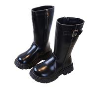 duxyoz Girls' Knee High Riding Boots Plush Warm Side Zipper Buckle Low Heel Winter Shoes Faux Fur Lined School Shoes Pu Leather Long Boots for Junior/Yourth/Little Kid/Big Kid UK Size 12