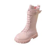 duxyoz Girl'S Knee-High Riding Boots Zipper Mid Calf Combat Winter Boots | Round Toe Low Heel Buckle Straps Comfort Boot,Non-Slip Lug Sole Motorcycle Boot,Gothic Western Booties,Little Kid/Big Kid