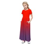duxyoz Girls Maxi Dress with Pockets Short Sleeve Floral Print Wedding Holiday Party Dresses for Kids Smocked Aline Flowy Boho Beach Sundress Crewneck Soft Lounge Pajamas Nightdress 13-14 Years