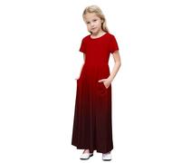 duxyoz Girls Maxi Dress with Pockets Short Sleeve Floral Print Wedding Holiday Party Dresses for Kids Smocked Aline Flowy Boho Beach Sundress Crewneck Soft Lounge Pajamas Nightdress 13-14 Years